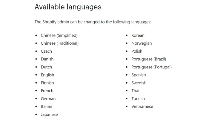 shopify languages